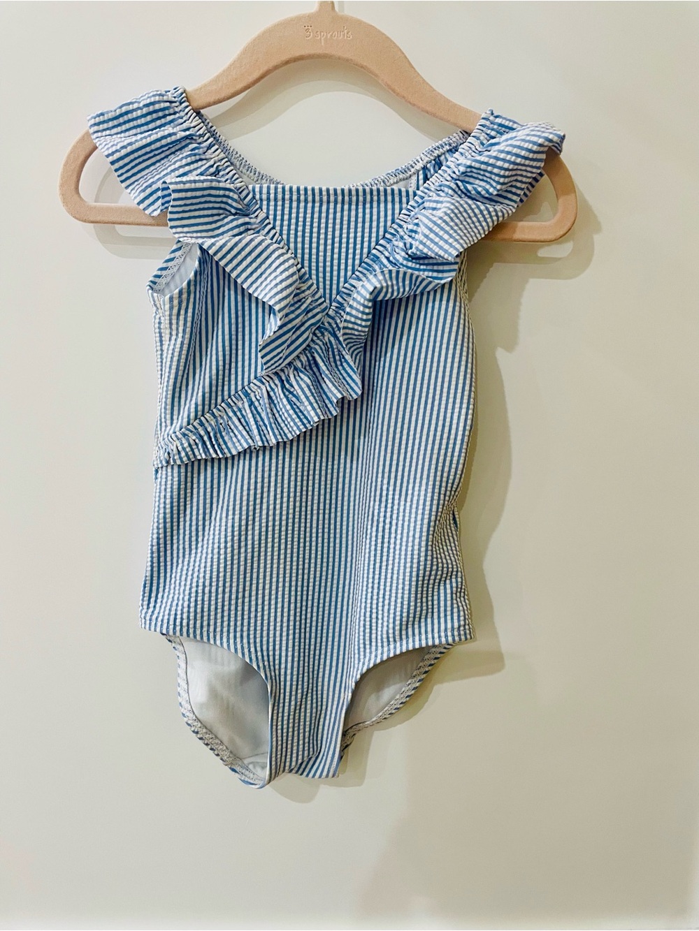 H&M Blue and White Striped Ruffle Swimsuit